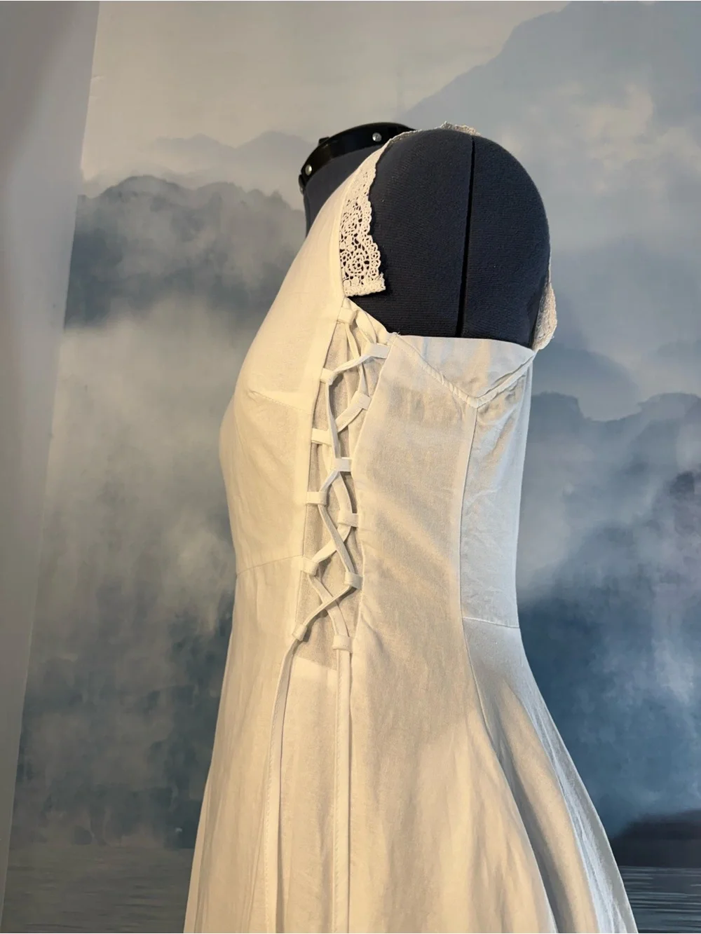Sleeveless White Midi Dress with Lace-Trim Details #177